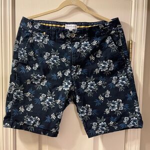 Denim & Flower Blue and White Flat Front Floral Shorts